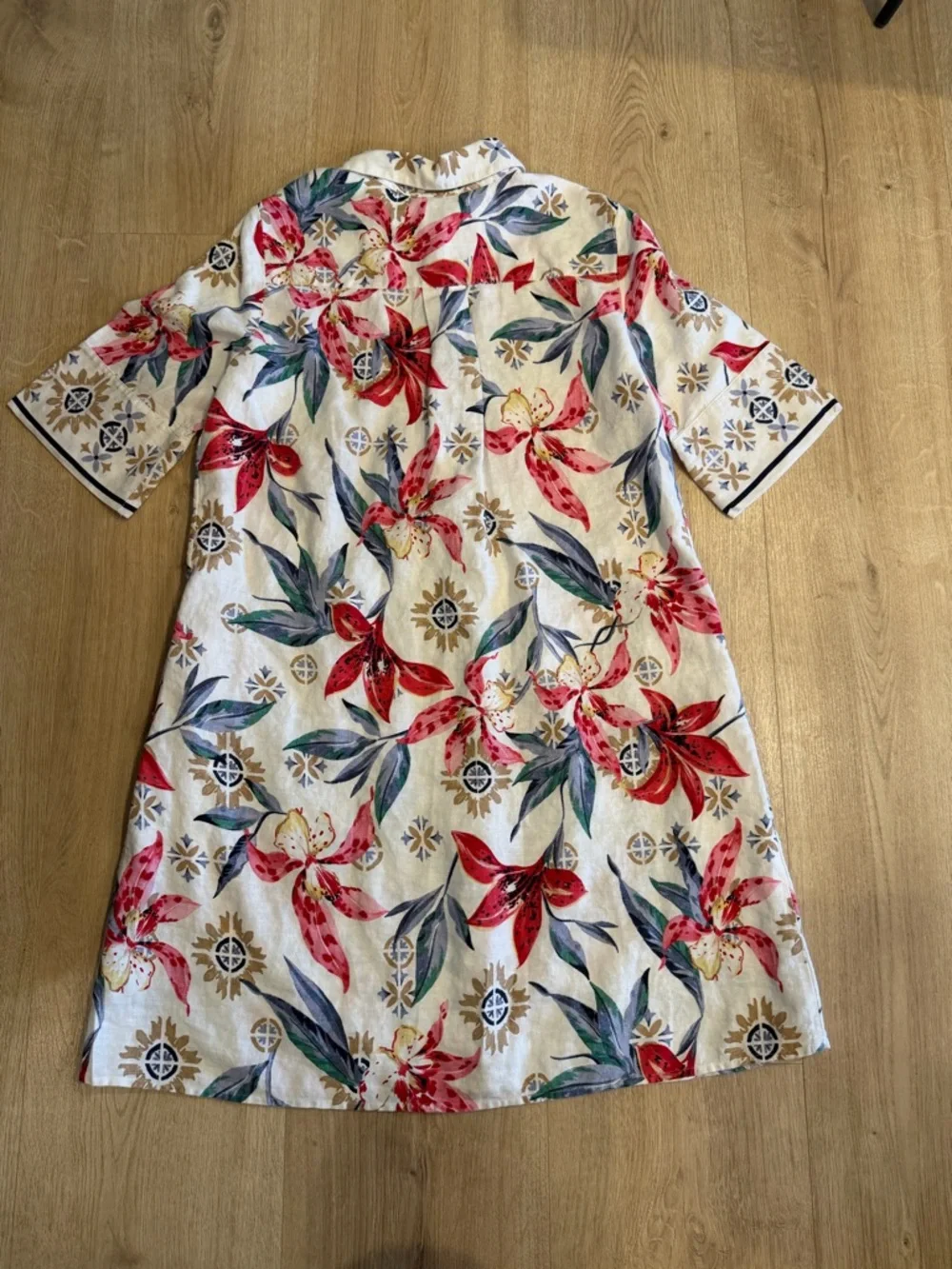 Chico’s Linen Floral Popover Shirt Dress Size 10 US Resort Wear Coastal Beach - Picture 6 of 9